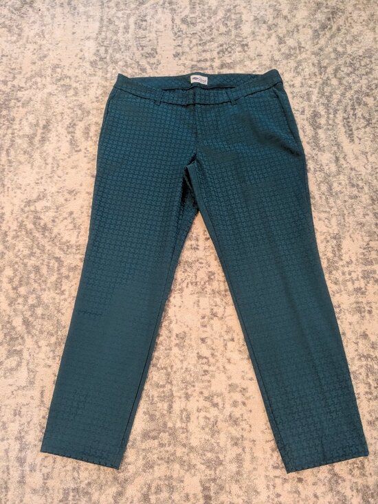 Old Navy Pants - Old Navy Pixie Pants Women's 14 Green Houndstooth Slim Career Ankle Stretch